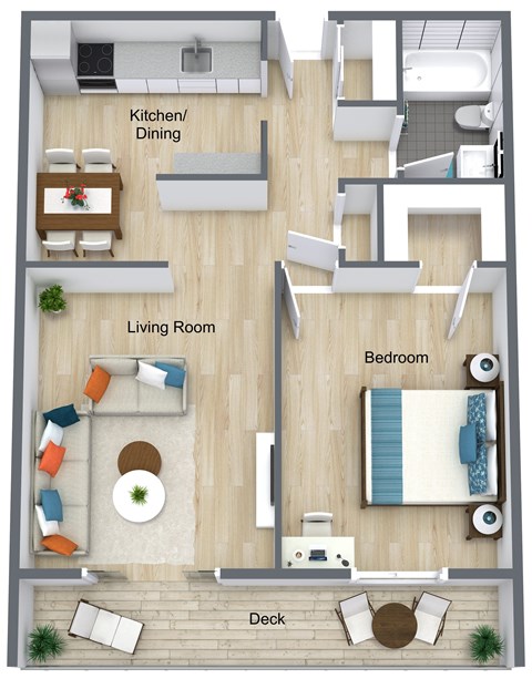 Floor plan for 1 bed, 1 bath, 750 sqft